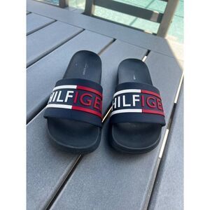 Tommy Hilfiger Women Navy Logo Slides Sandals Size 9M